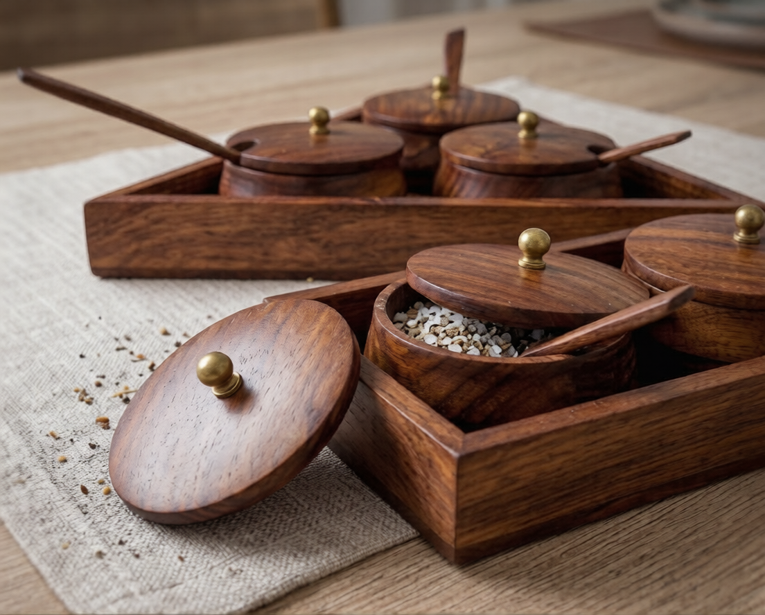 Handcrafted Wooden Spice & Condiment Set