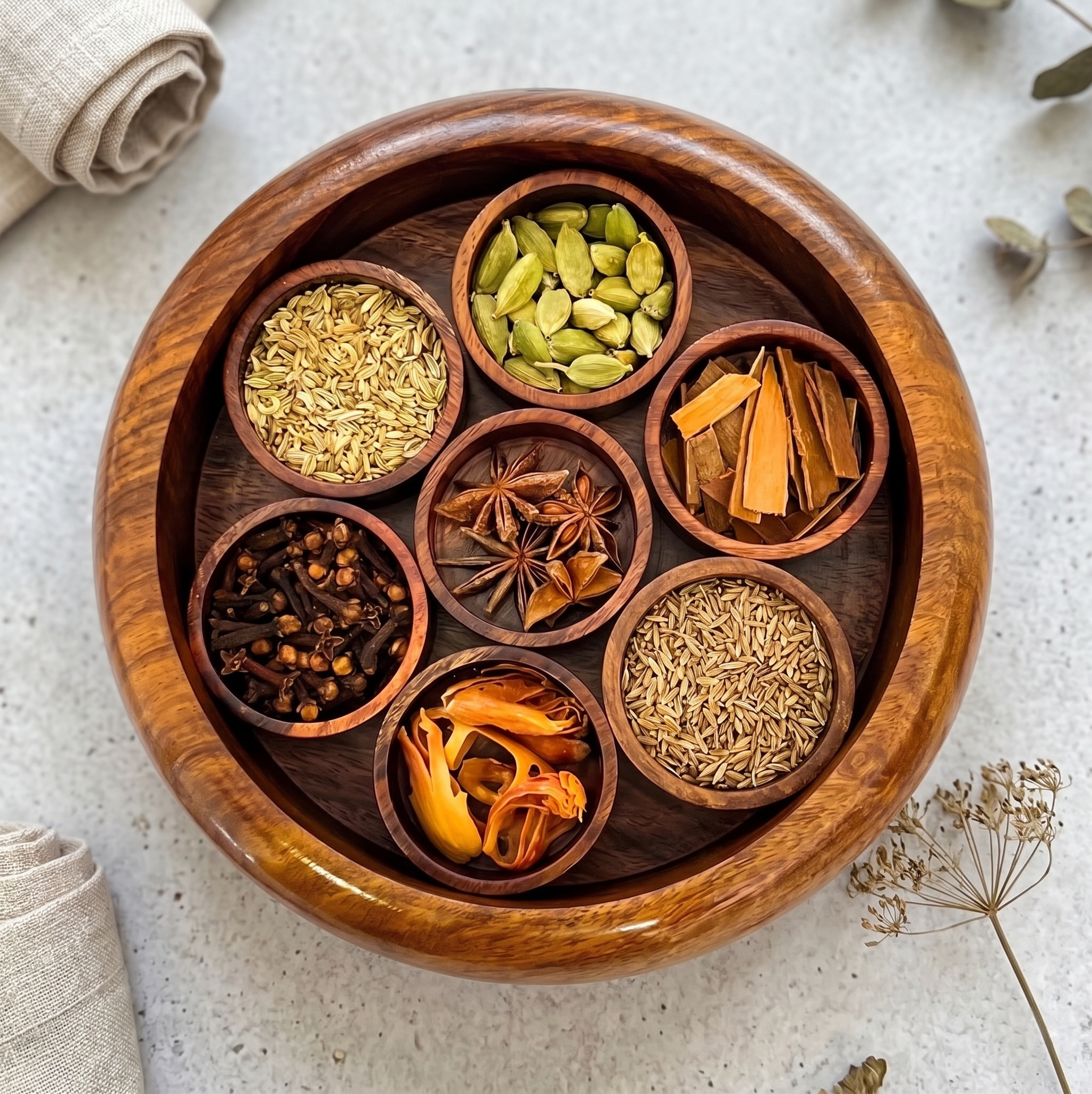 Round Wooden Spice Box